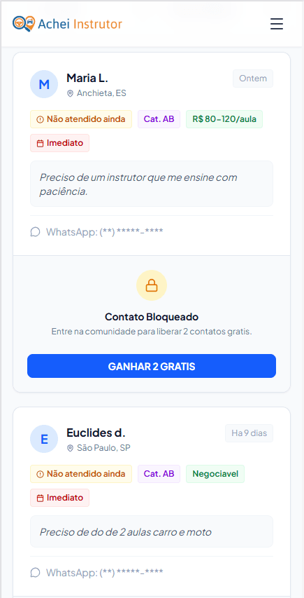 Conversas iniciadas com alunos reais