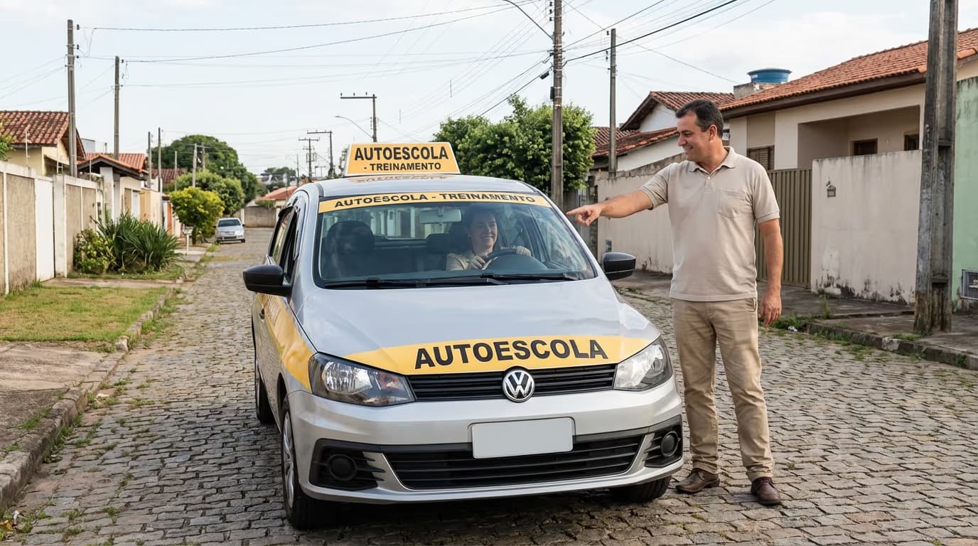 Instrutor explicando como funciona o novo exame prático de direção veicular